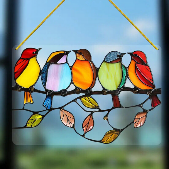 Vibrant Robin Birds Suncatcher Stained Glass Effect Hanging Window Ornament