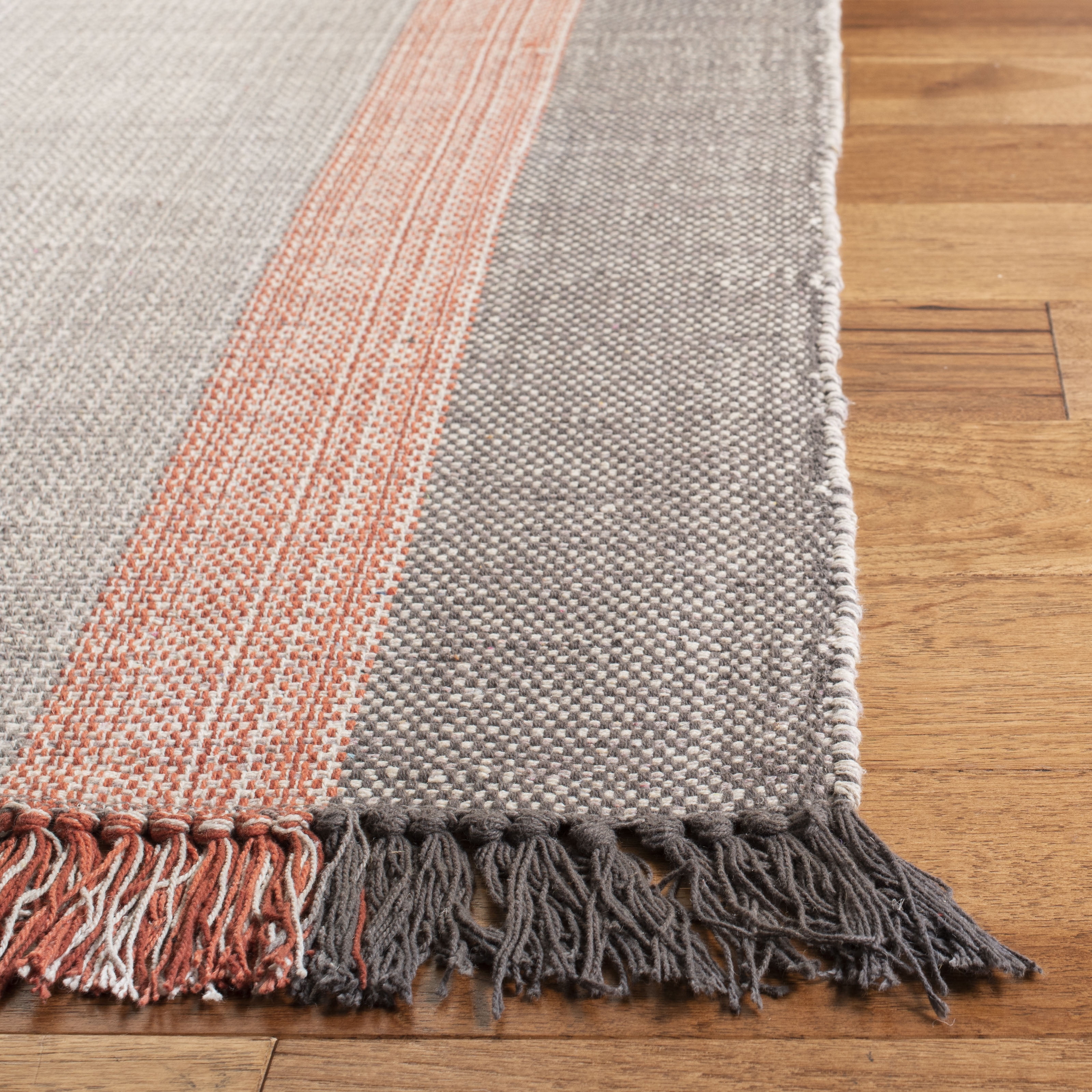 SAFAVIEH Montauk Sharlene Solid Striped Cotton Area Rug, Terracotta/Grey, 3' x 5'