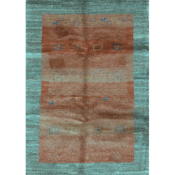 Ahgly Company Indoor Rectangle Abstract Light Blue Contemporary Area Rugs, 6' x 9'