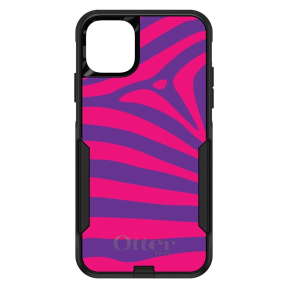 DistinctInk OtterBox Commuter Custom Case for Apple iPhone 15 (6.1" Screen) - Purple Hot Pink Zebra Skin Stripes - Raised Bezel Screen Guard
