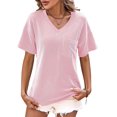 thumbnail image 3 of Womens Summer V Neck Tops Oversized T Shirts Short Sleeve Blouses for Women Dressy Casual Work Outfits Pink S, 3 of 8