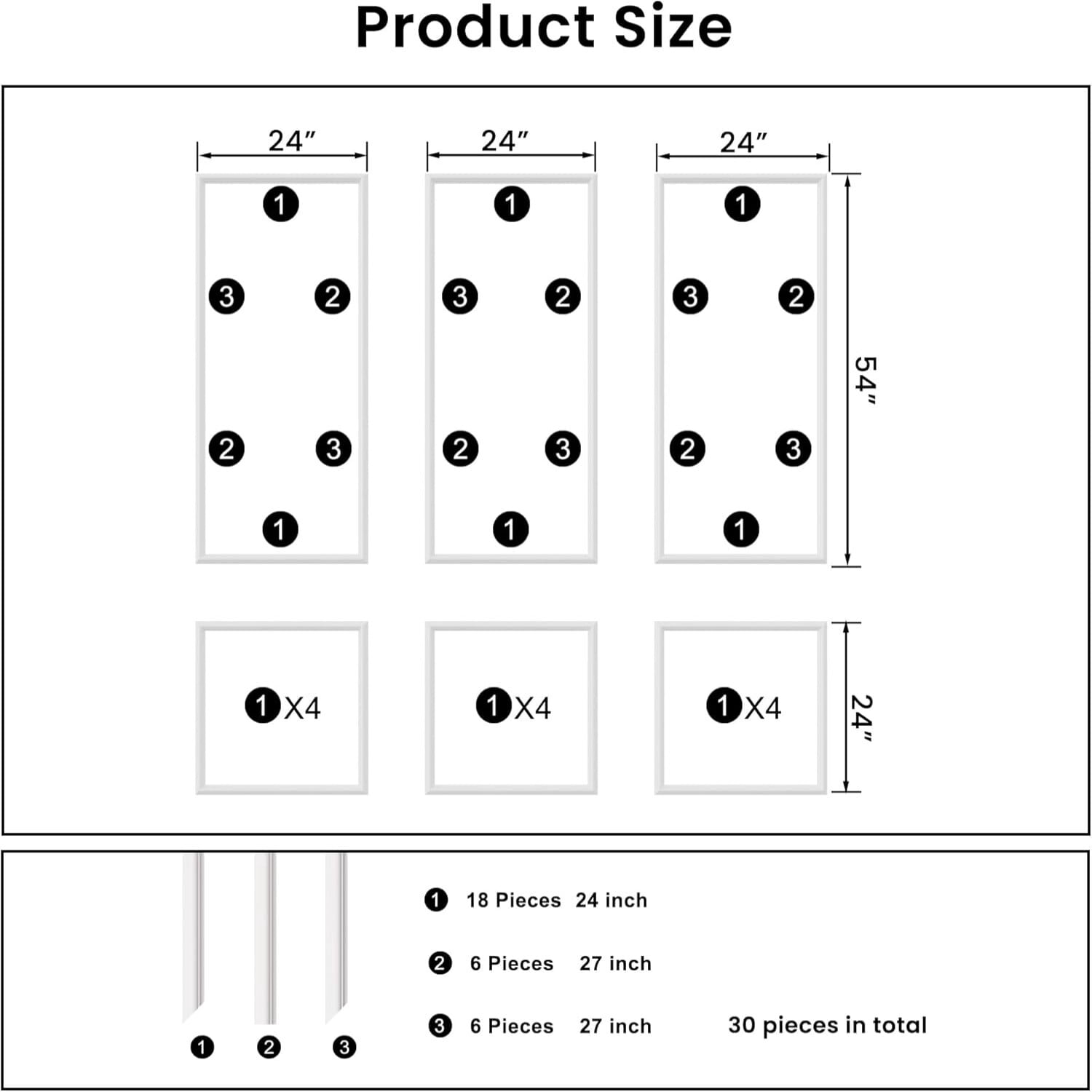 Easy4Home 6-Set Wall Molding Kit Pre-Cut Ready to Assemble Wainscoting Panels for Interior Wall Decor