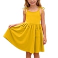 thumbnail image 2 of BRGZLK Little Girls Dress Toddler Summer Fashion Cute Solid Color Casual Ruffle Halter Sleeveless Bowknot Sundress with Pocket for Birthday Party Yellow 11-12 Years, 2 of 8