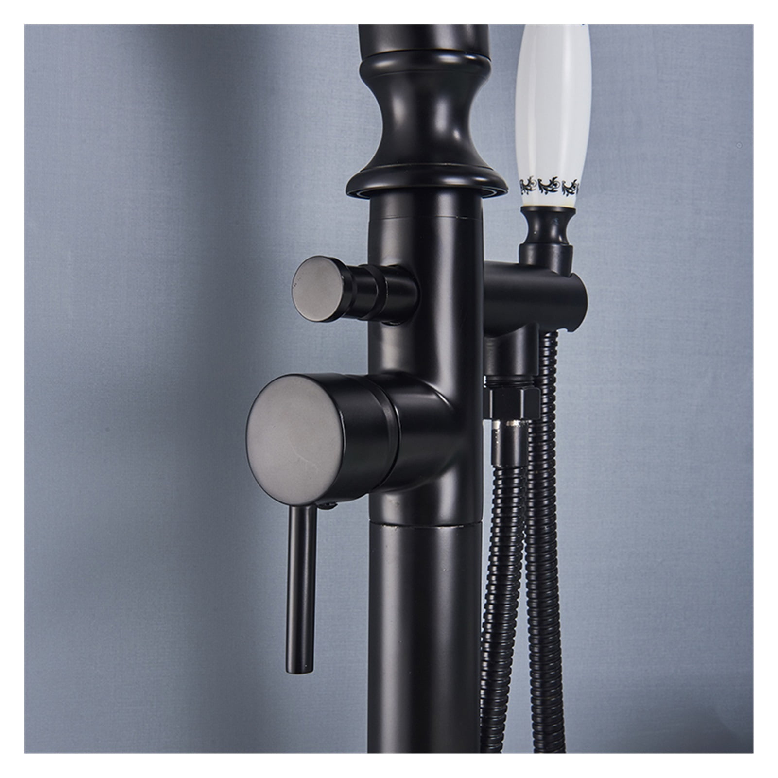 Black Bathroom Bathtub Faucet Floor-standing Hot and Cold Mixer Taps Special Swan-shaped Water Outlet Bathtub Floor Faucet ,360° Swivel Spout