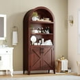 thumbnail image 2 of Memoryfield 5-Tier Arched Bookcase with Doors, Modern Bookshelf Storage Cabinet, Open Display Shelf, for Home Office Living Room, Walnut, 2 of 8