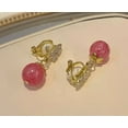 thumbnail image 3 of Clip on 1 1/4" gold butterfly and pink bead earrings w/clear stones, 3 of 4
