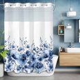 thumbnail image 6 of Spring Flower No Hooks Shower Curtain with Snap-in Liner Watercolor Blue Flower Plants Country Shower Curtains for Bathroom, Waterproof, Easy Install, Washable 72"x96", 6 of 9