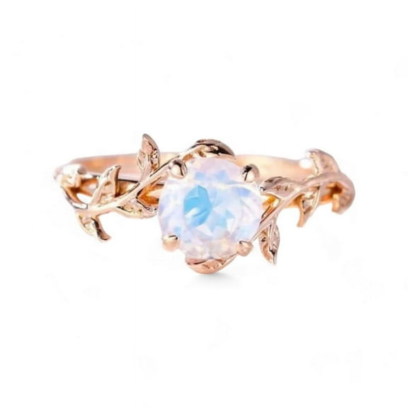 JEWELSBYASAILOR Natural Moonstone Enagagement Ring / 6mm - 1 Ct Natural Gemstone / Rose Gold Plated Silver / Nature Inspired Twig Leaf Jewelry / Birthday Gift for Women