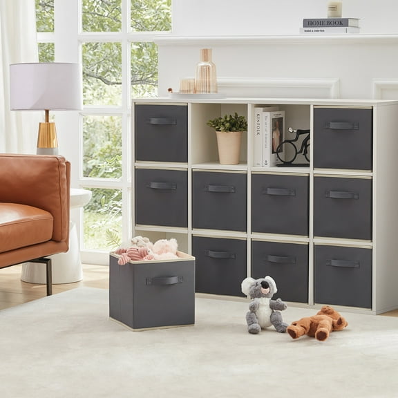 Lifewit 10 Packs Storage Cubes, 11 Inch Cube Storage Bins, Foldable Fabric Bins Multi-color Organizer Bins with Handles, Decorative Organizing Baskets for Shelves, Closet, Storage Room, Gray