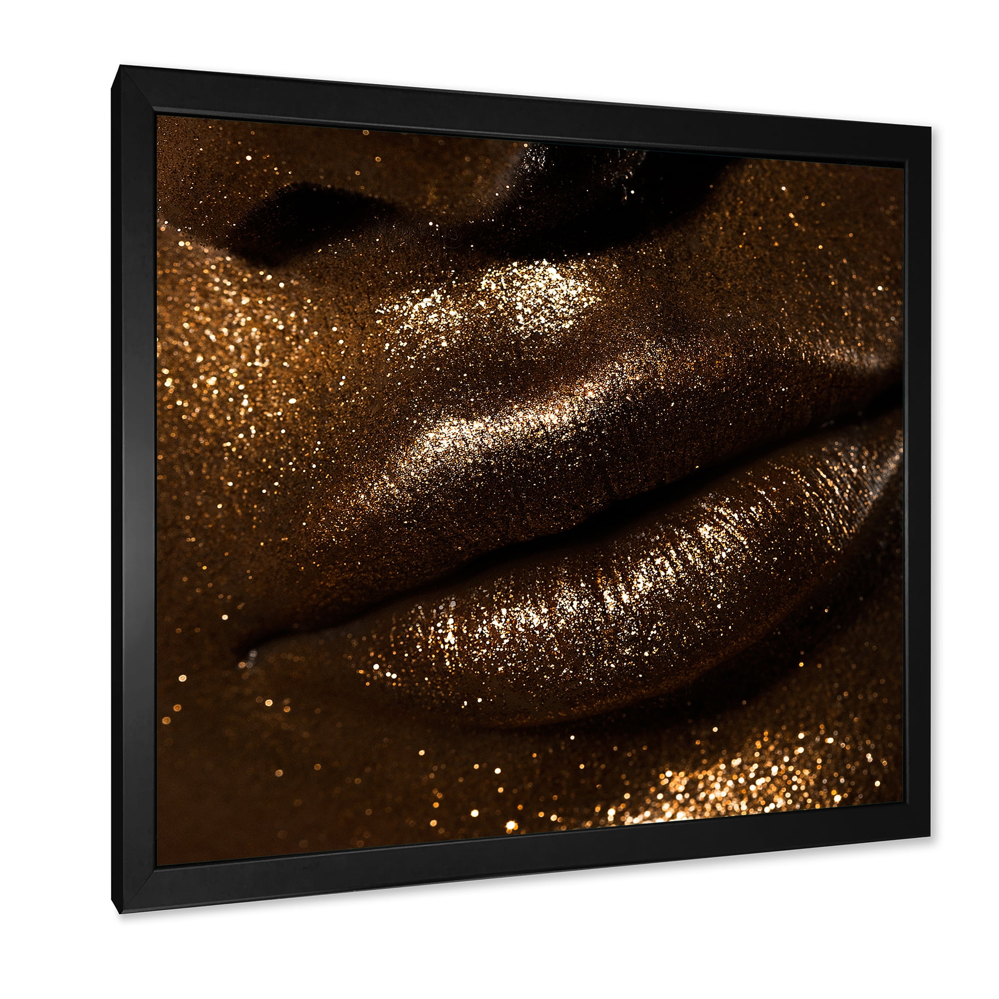 Designart 'Girl Lips With Glitter and Spangle' Modern Framed Art Print