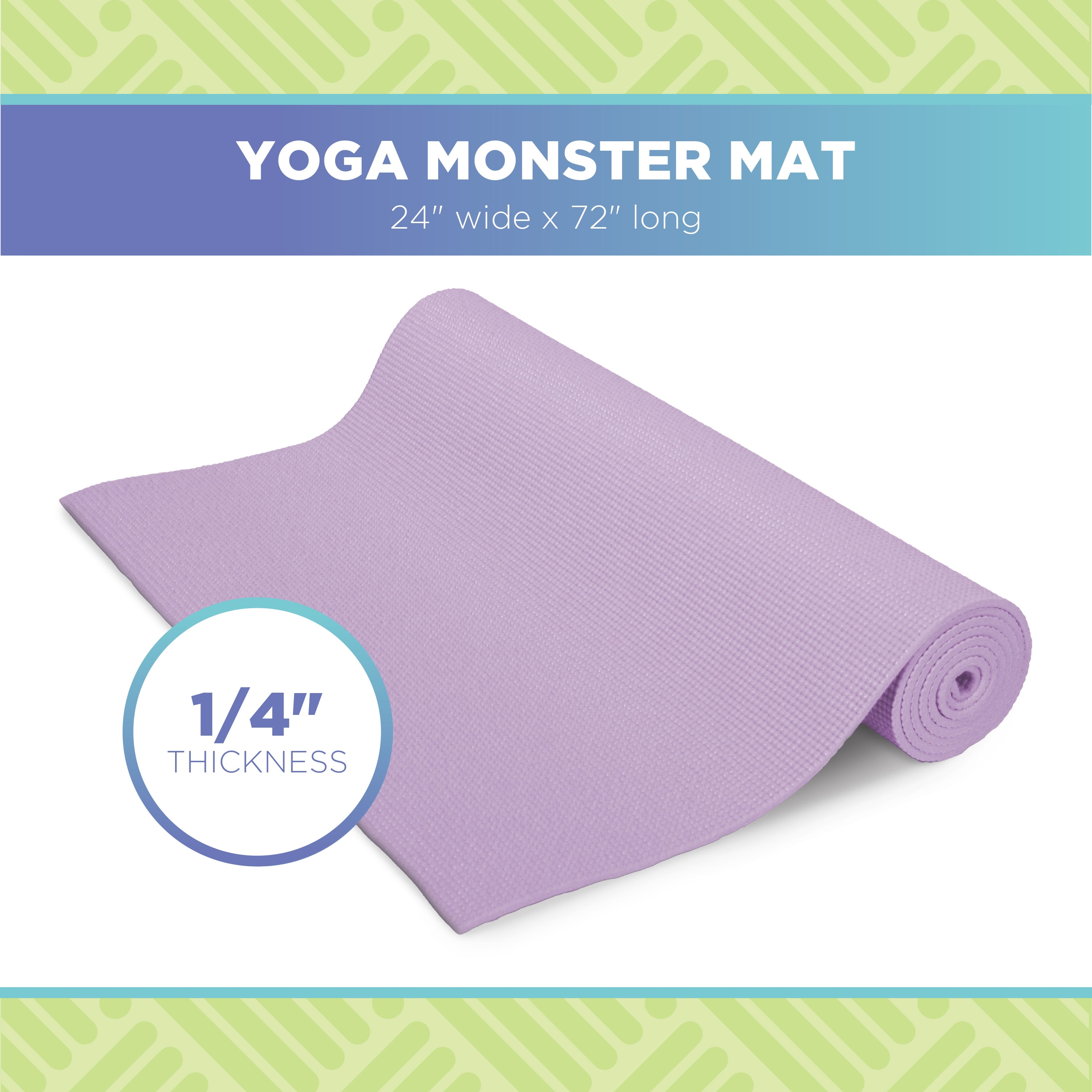 Monster Yoga Mat 72"x24" - Natural 6mm Thick Comfortable Workout Floor Mat for Kids - Foldable Yoga Mat for Yoga, Pilates, Gym and Stretching, Lavender