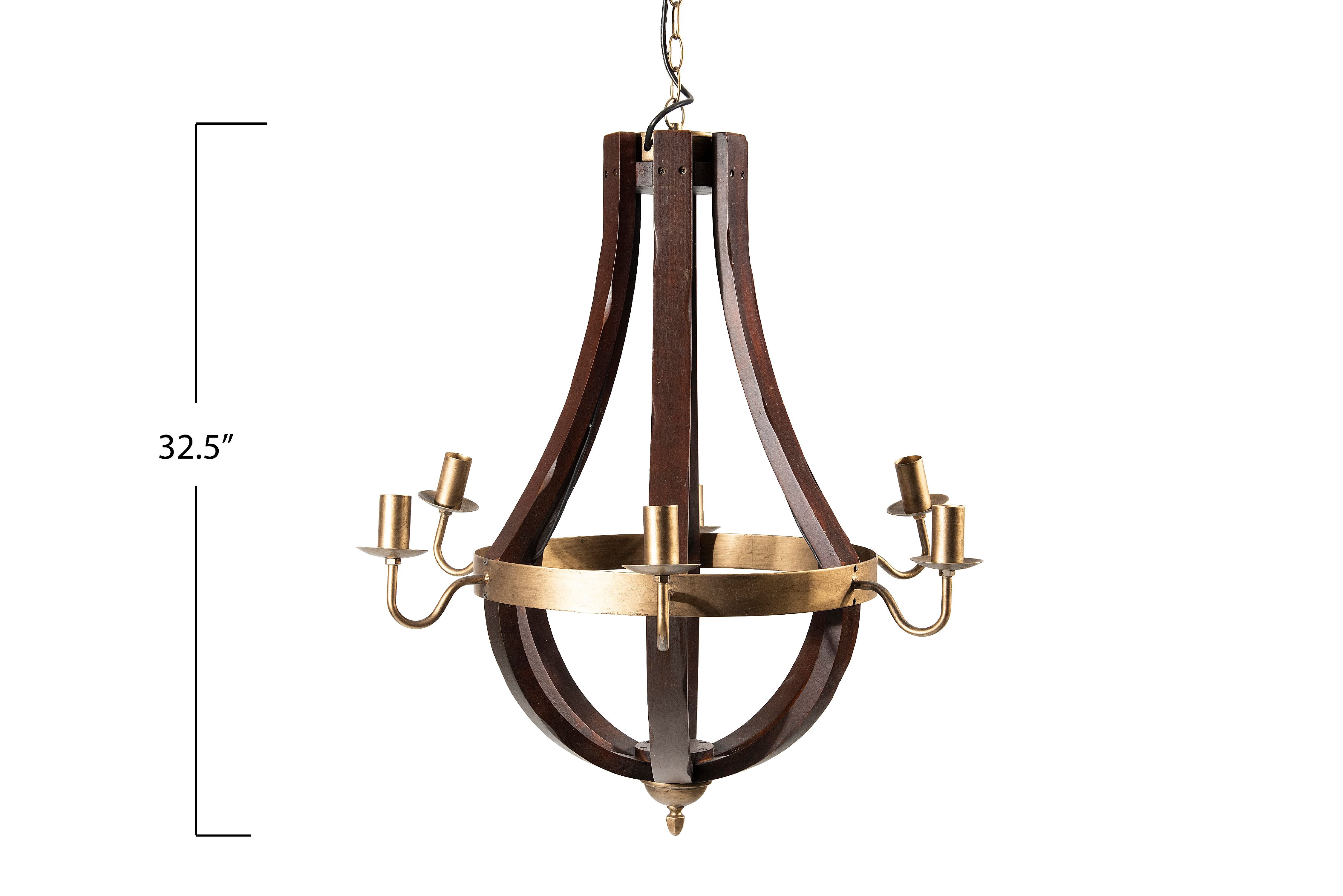 Creative Co-Op Wood & Metal Chandelier with Six Lightbulbs