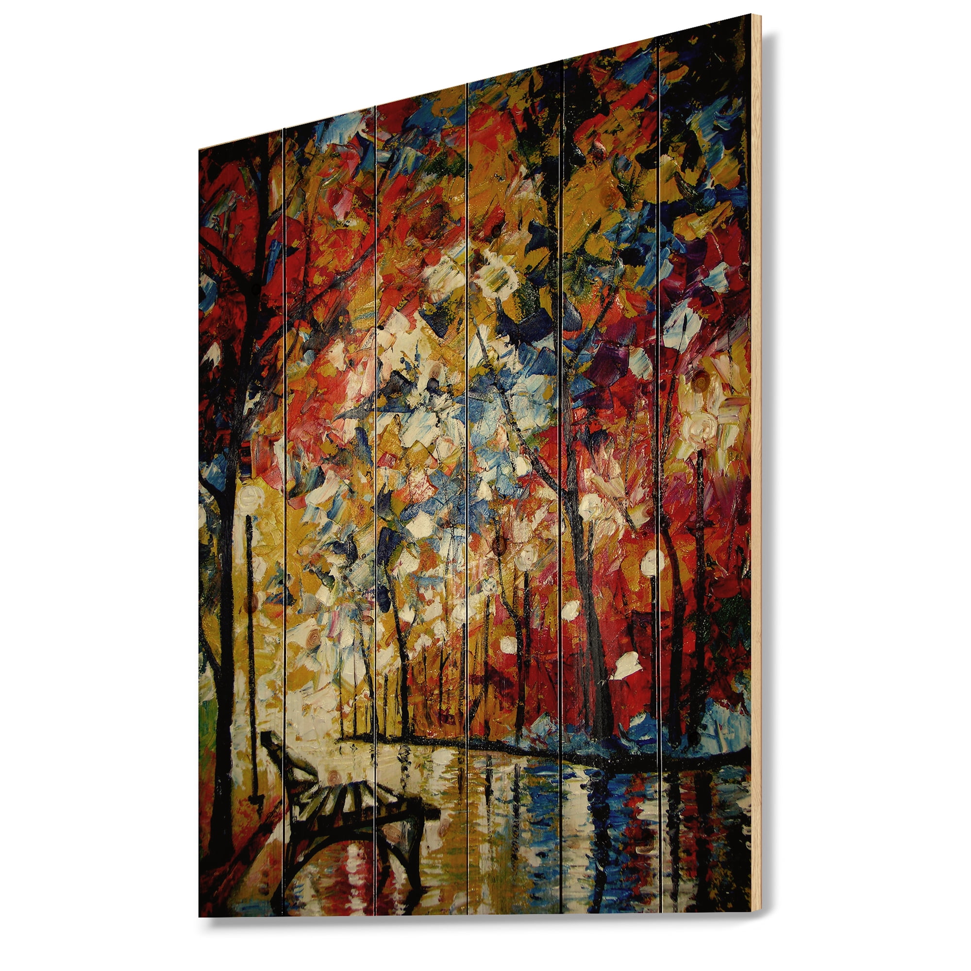 Designart 'Romantic Evening Glow Through Trees in Park III' Traditional Print on Natural Pine Wood