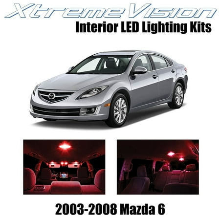 Red Interior Led Package - XtremeVision LED for Mazda 6 2003-2008 (8 Pieces) Red Premium Interior LED Kit Package + Installation Tool
