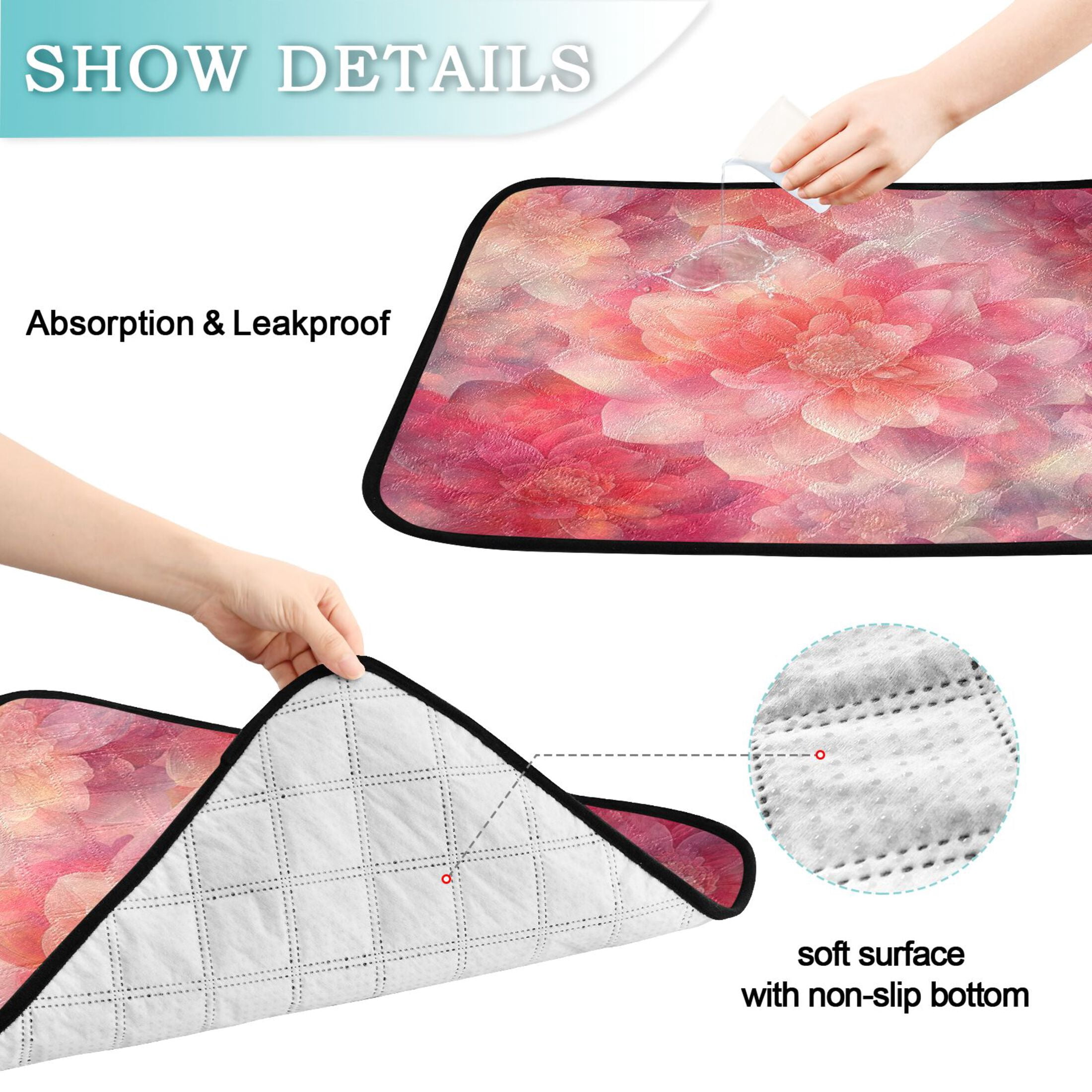 Qxltty Transparent Red Flower Cat litter Pads Pet Set of 3 Diaper Mats Center Anti-leakage Layer Absorbent Soft and Comfortable