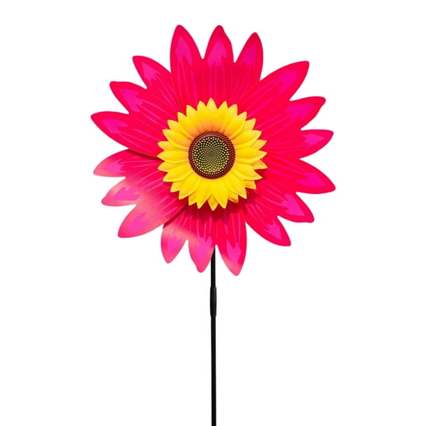 Flores artificiales, flores falsas, flores artificiales, juego de regalo para mujer, molino de viento de girasol para seto de decoración de jardín exterior bidireccional de 36 cm