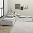 thumbnail image 2 of Euroco Pine Wood L-Shaped Twin Platform Bed with Trundle, 3 Beds in One for Bedroom, Trundle Bed with Drawers and Built-in Desk, White, 2 of 13