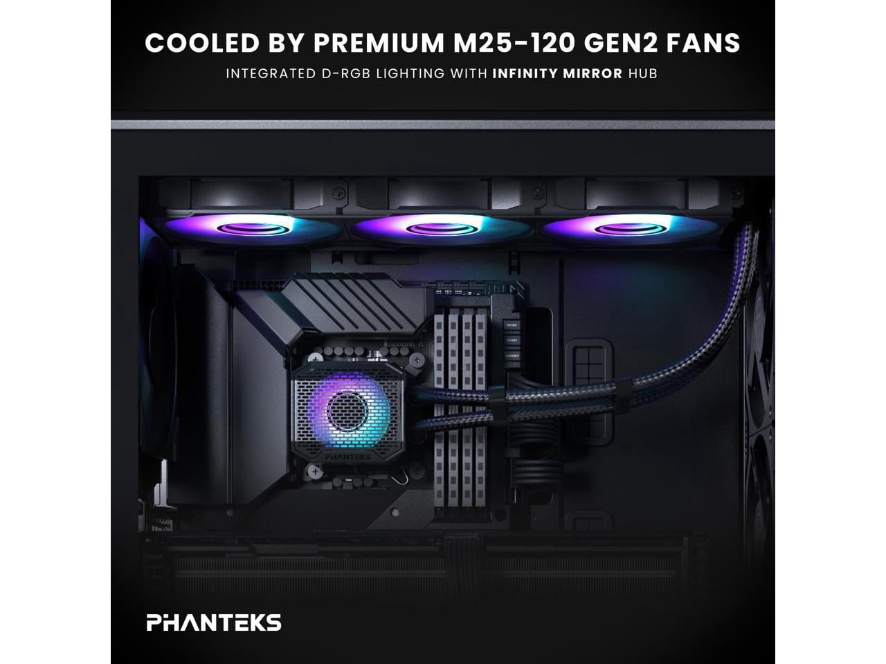 Phanteks Glacier One 360M25 G2 AIO Liquid CPU Cooler, Black, RGB Pump Cap Design, 3x Performance 120mm M25 G2 PWM RGB Fans, for Intel LGA 1700, 1851, 1200, 115x and AMD AM4/AM5 sockets, Black