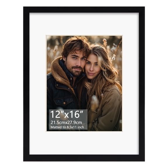 8.5x11 Picture Frames 1 Pack, 12x16 without Mat and 8.5x11 with Mat, Black