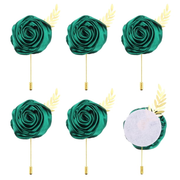 6 piezas de ramos de flores de rosa verde oscuro, pines para bodas (4.7" x 2")