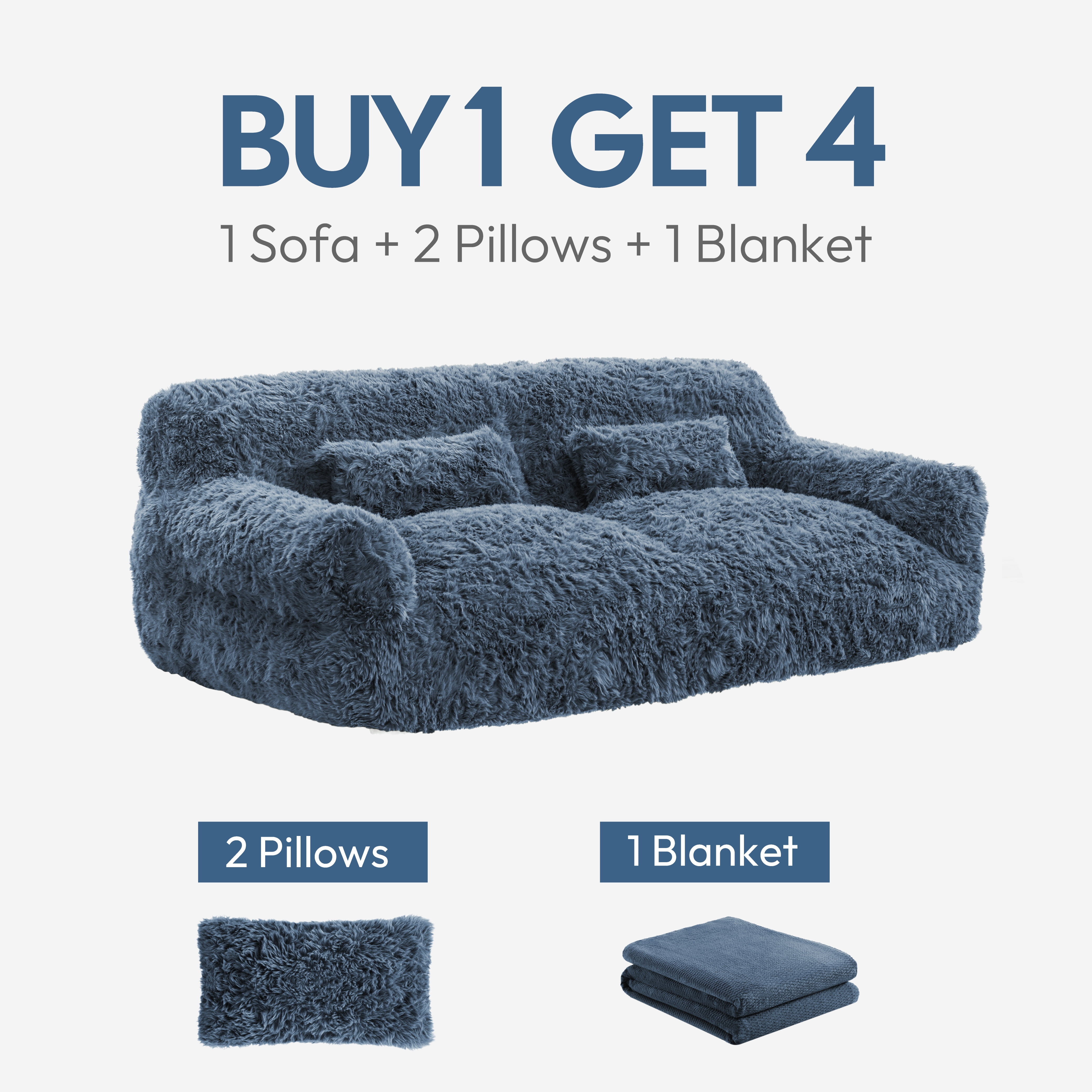Spruce & Spring Ultra-Plush Fleece Lazy Sofa with Pillow & Blanket, Cozy Bean Bag Loveseat for Living Room & Bedroom, Ink