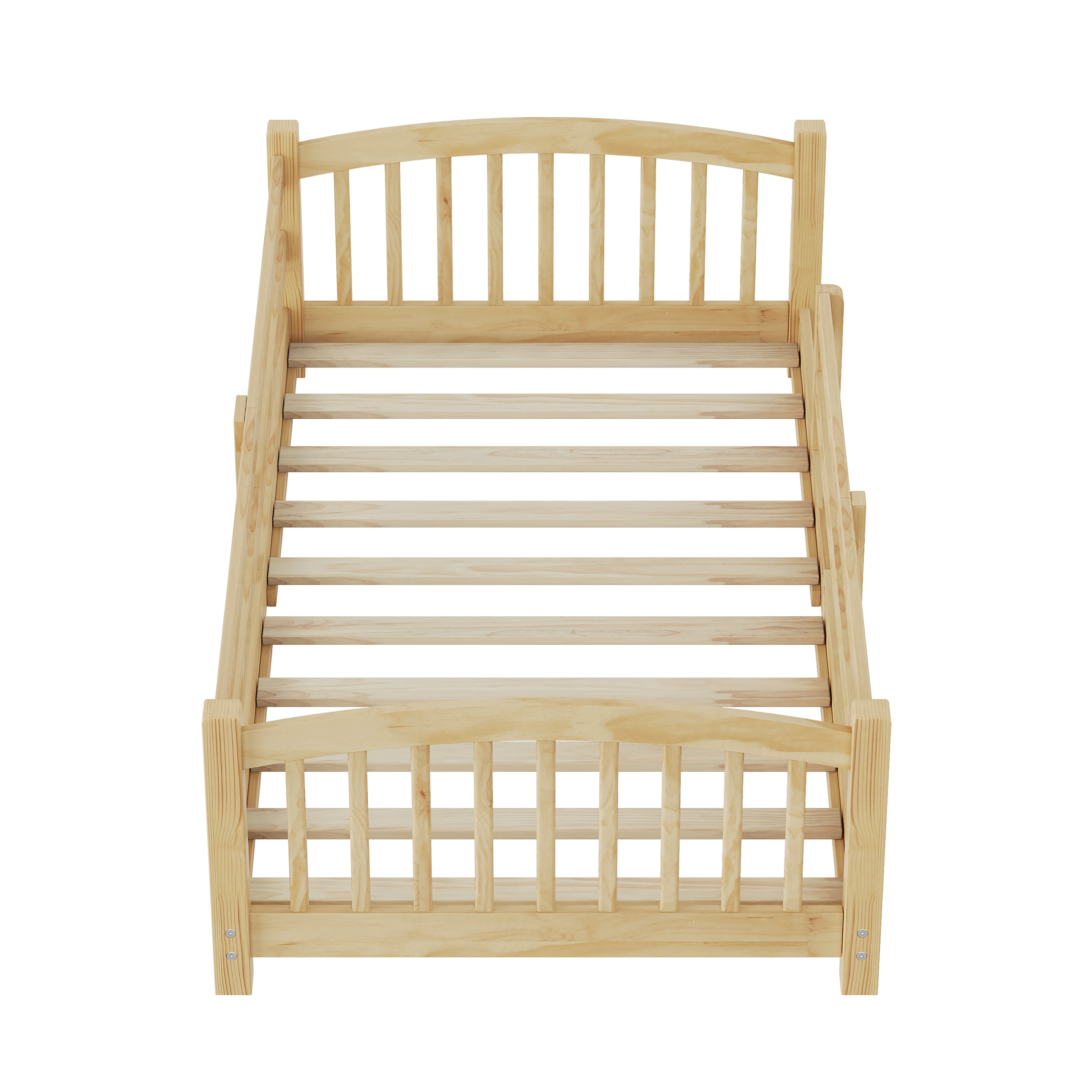 Harper & Bright Designs Twin Montessori Floor Bed with Safety Guardrails, Solid Wood Floor Bed with Fence for Girls and Boys Bedroom, Natural
