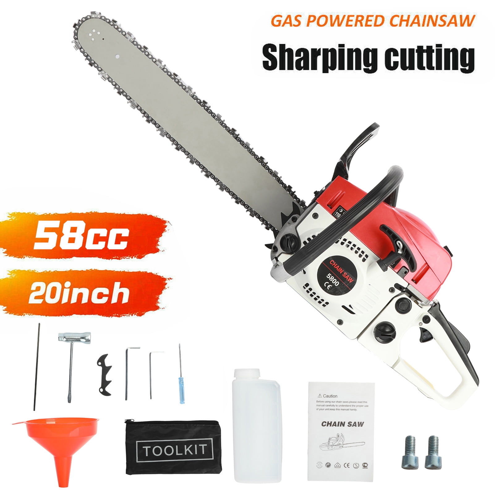 Bkn Gas Chain Saw Wood Chainsaw Cordless Petrol Saw Handheld Chainsaw,58cc 2-Stroke Powerful High Power Multifunction 58 Cubic Centimeter Rust Resistant for Wood Cutting 20-Inch