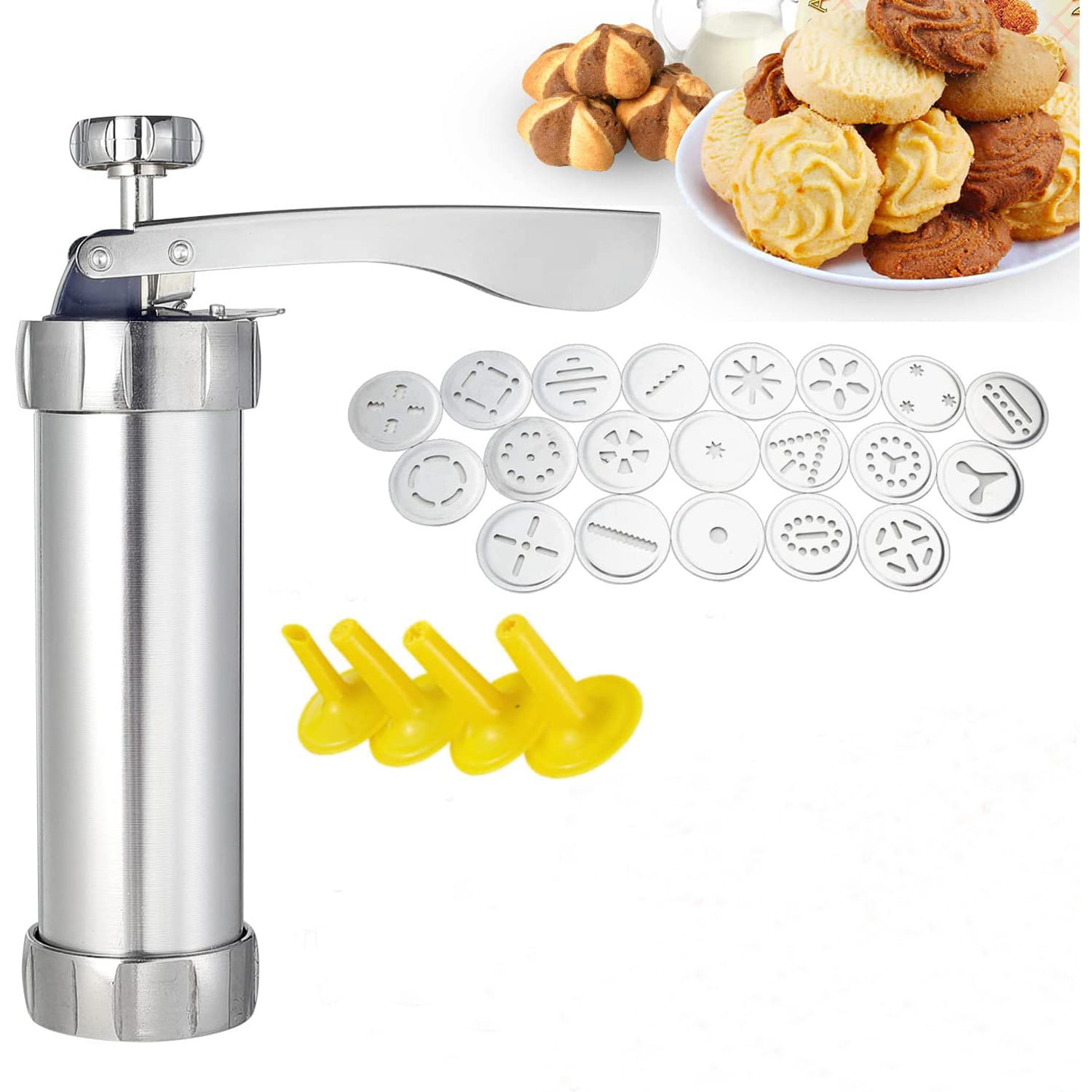 New 20 Pcs Stainless Steel Baking Cookie Stamp Press Pump Machine Biscuit Maker 