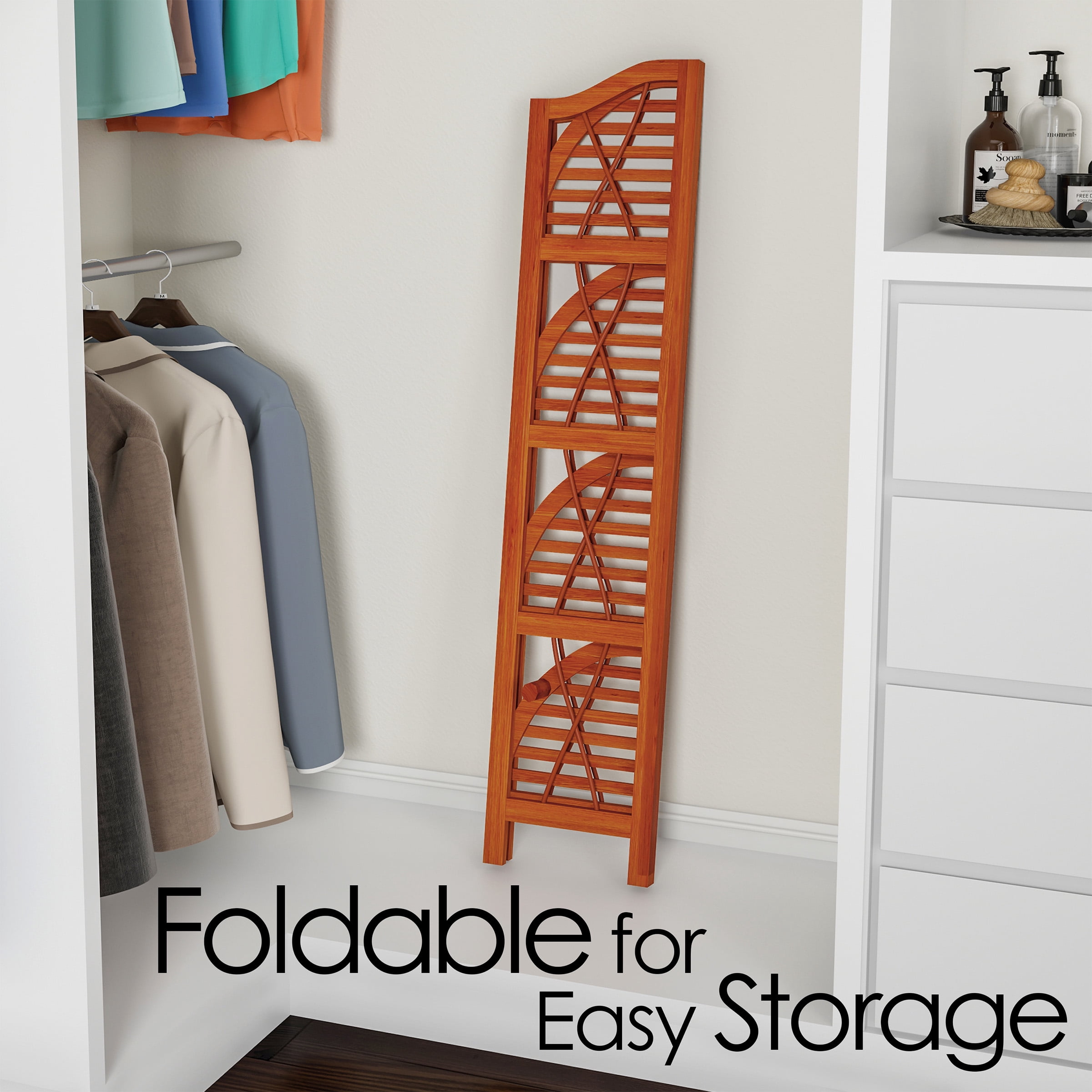 Lavish Home 4-Tier Wooden Folding Corner Bookshelf for Small Tight Spaces