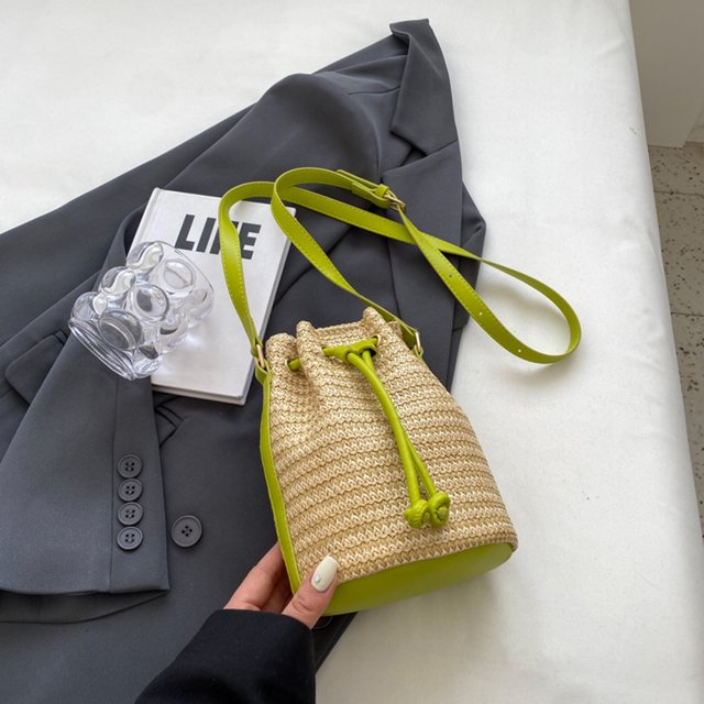 Bolso de mujer Cubo Bolso de paja informal Tejido Hobo Monederos Playa Verde Wdftyju Para Estrenar
