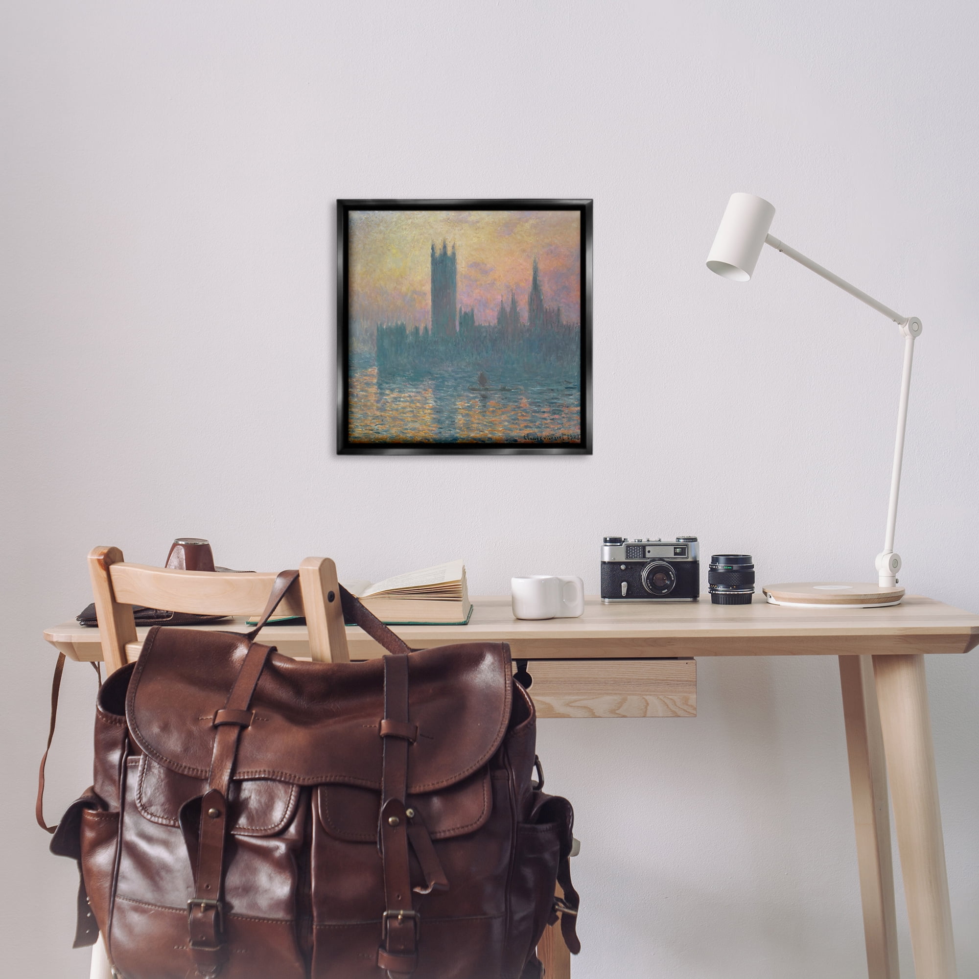 Stupell Industries Classical Monet London View Scenic & Cityscapes Painting Black Floater Framed Canvas Art Print Wall Art, 25 x 25