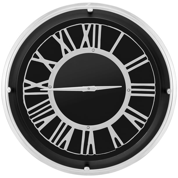 Reloj de Pared Silencioso Costway 34,5/45 CM Estructura de Plata/Números Romanos Cubierta de Vidrio