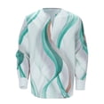 thumbnail image 2 of Mens Polo Shirts Casual Personalized Print Long Sleeve Ples Size Collarless Tops Fall Loose Mens T Shirts Mint Green L, 2 of 7