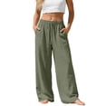 thumbnail image 1 of Plus Size Pants, Linen Drawstring Pants with Pockets, Solid Loose Casual Joggers, Breathable Summer Wide Leg Trousers, 1 of 9