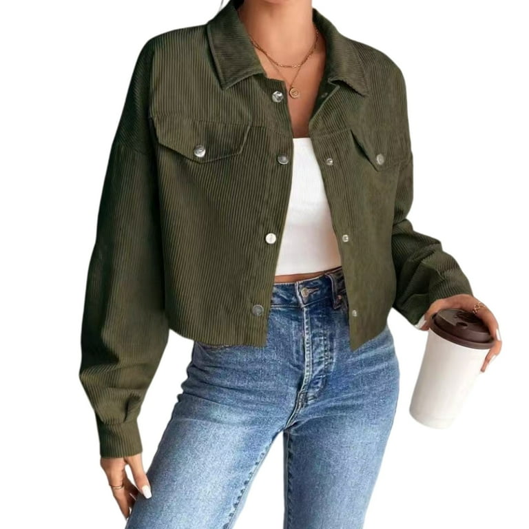 Elegant 2025 Women'S Corduroy Jacket Short Zip Up Cardigan Coat