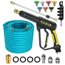 POHIR 3600PSI Pressure Washer Gun and Hose 50ft, Power Washer Hose Gun 15 in Extension Wand Accessories Replacement Parts Kit with Nozzle Tips and 3/8'' QC Set Suitable for Home and Outdoor Cleaning