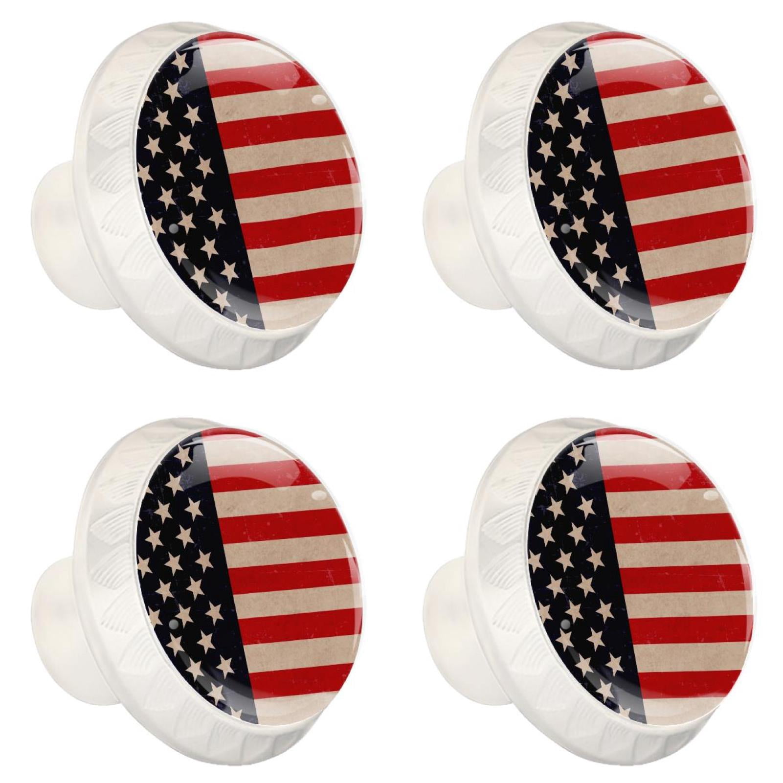 4 Pcs Patriotic Flag Knobs for Kitchen Cabinet Cupboard Dresser Bookcase Drawer Pulls Handles Round Home Decor