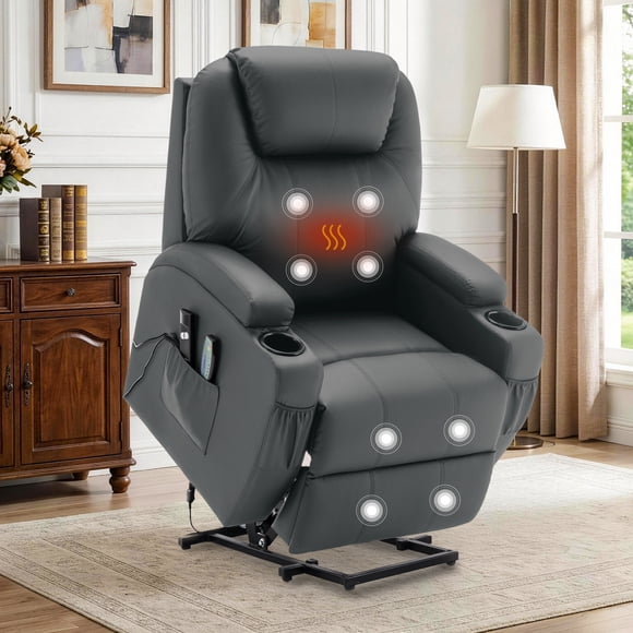 Korser Power Lift Recliner Chair for Elderly with Massage and Heat PU Leather for Living Room,Grey