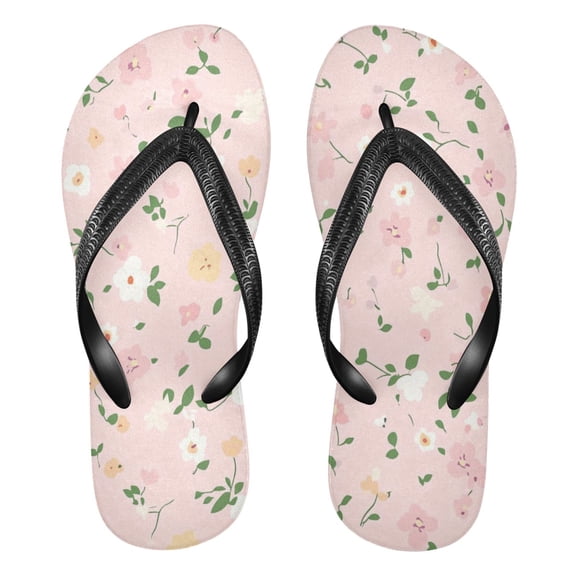 Unisex Comfort Flip Flops Summer Thong Sandals Non Slip Soles Flip Flop for Beach, Pool, and Daily Wear Small Floral Pastel Pink Background XS