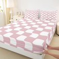 thumbnail image 3 of Homewish Geometric Plaid Grid Twin Sheet Sets 3pcs for Kids Teens,Pink White Twin Fitted Sheet Microfiber,Mid Century Breathable Flat Sheet,Breathable Home Decor, 3 of 7