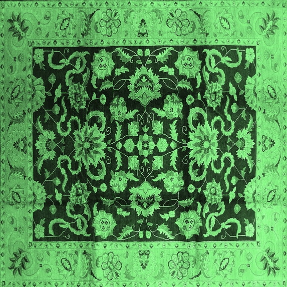 Ahgly Company Indoor Square Oriental Emerald Green Traditional Area Rugs, 3' Square
