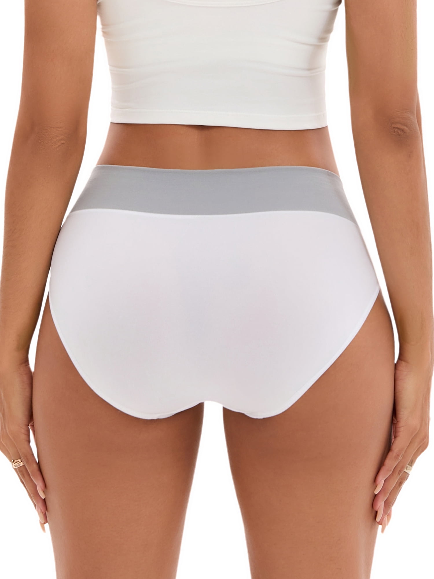 Unique Bargains Women's Mid-Waisted Color-Block Panties Full Coverage Briefs L White
