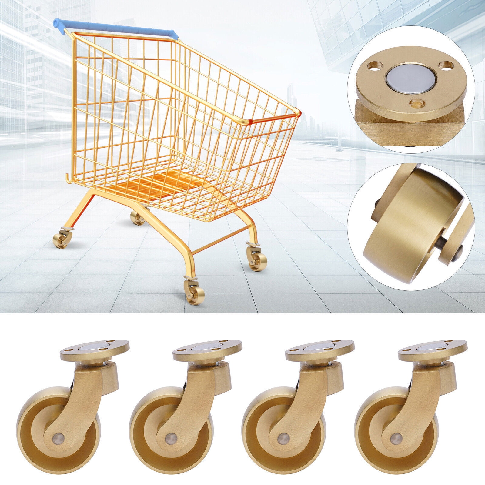 Universal Antique Brass Swivel Casters - Pack of 4 Heavy-Duty Wheels