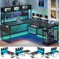 thumbnail image 2 of L Shaped Desk with Power Outlet and Pegboard,  Reversible Gaming Desk with LED Lights, 2 Person Corner Computer Desk for Home Office, Black, 2 of 9