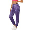 thumbnail image 1 of Pantalones cargo de satén sedoso de tiro alto elástico con cordón para mujer Morado oscuro M Allegra K M, 1 of 6
