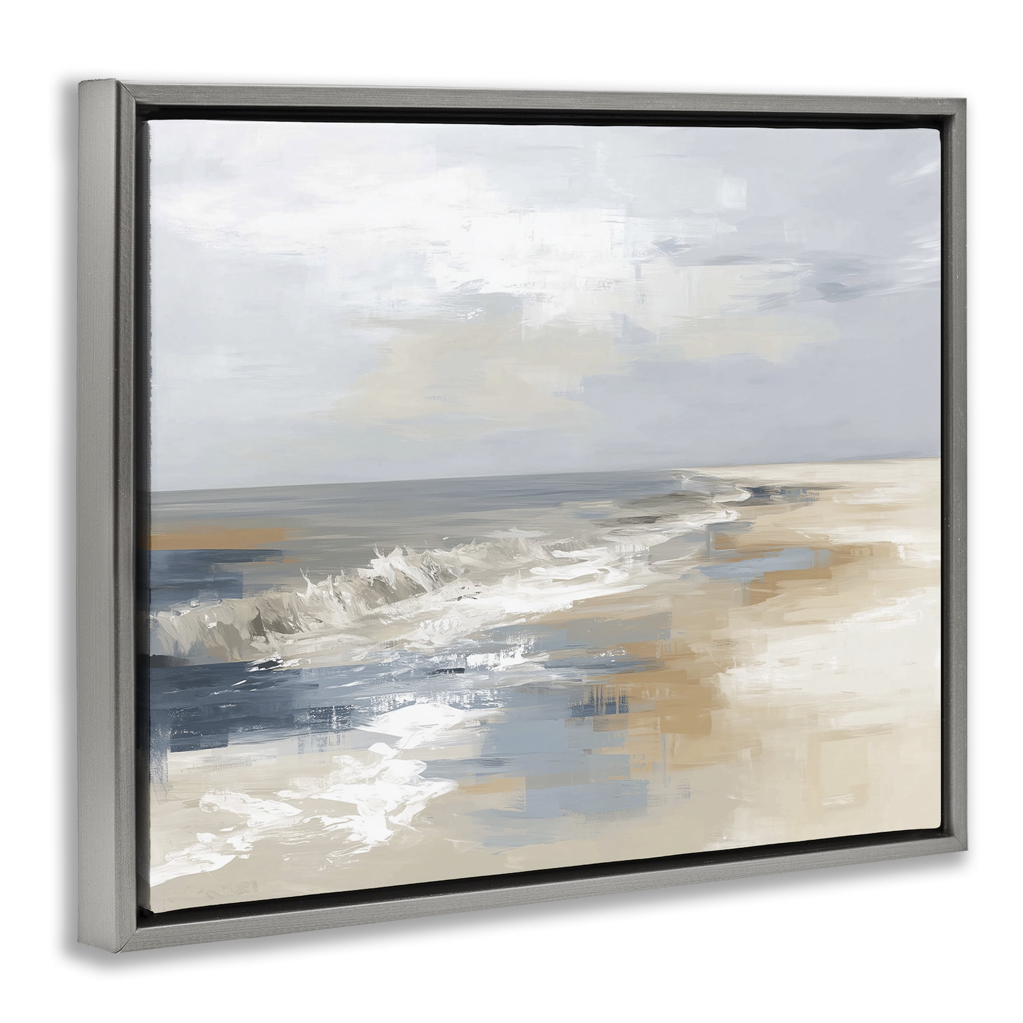 Stupell Industries Tranquil Beach in Neutrals Gray Framed Floater Canvas Wall Art, design by Kim Curinga