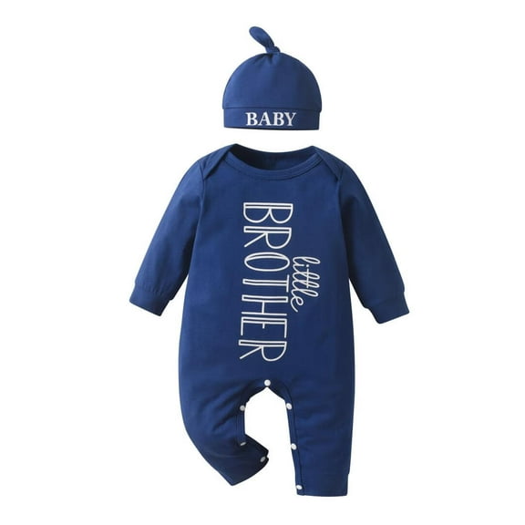 Infant Baby Boy Clothes Letter Style Long Sleeve Romper and Hat Outfit Set Blue 0-3 Months