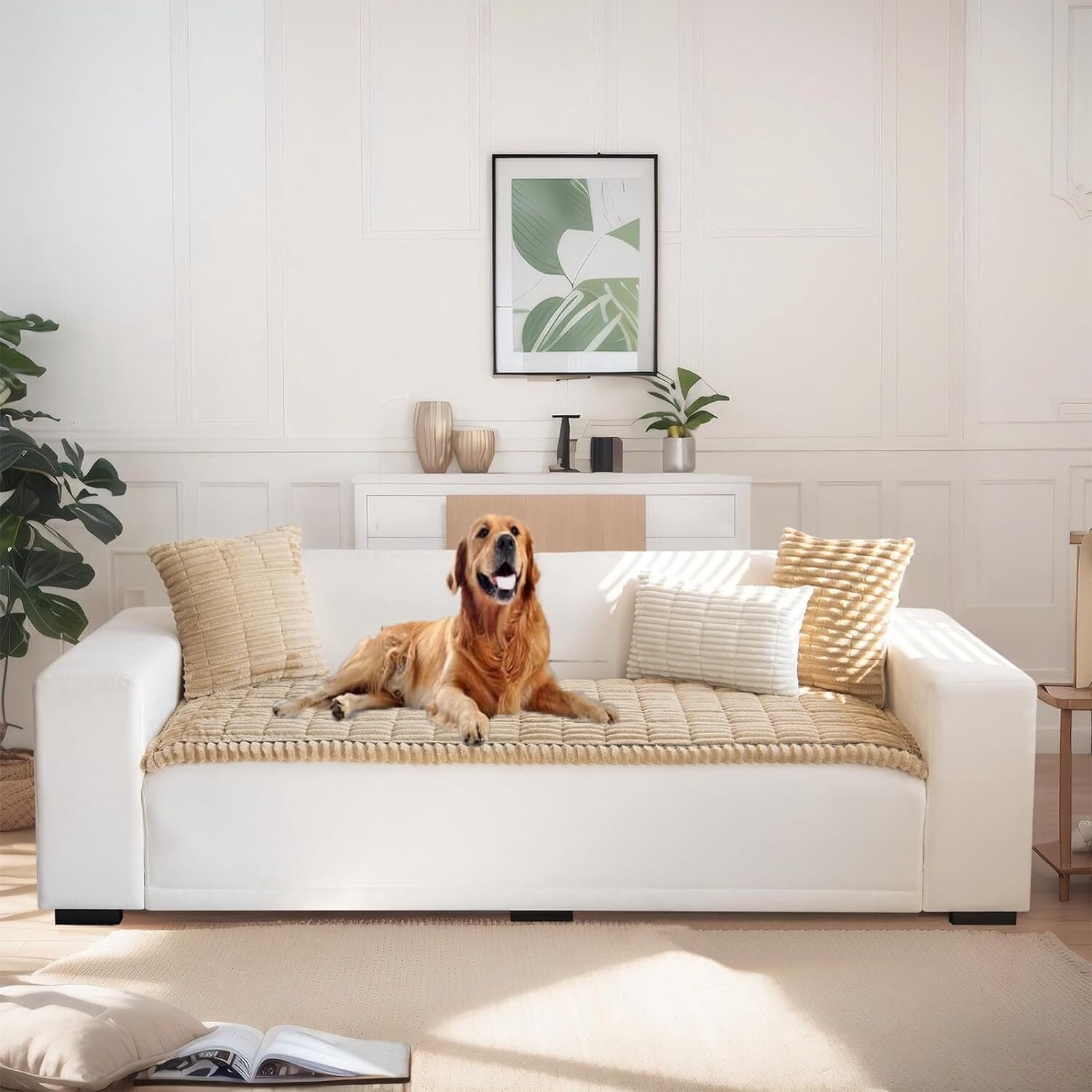 JIAN YA NA Anti Slip Couch Covers Sofa Mat, Thickened Corduroy Furniture Protector Mat, Washable Sofa Slipcover Dogs Pets Bed Pad (Milky Coffee, 90x160cm)