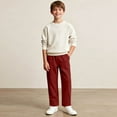 thumbnail image 2 of Fesfesfes Boys Corduroy Pants Elastic Waist Drawstring Casual Trousers Kids Solid Color Pants Loose Fit Comfortable Playwear for Children Daily Wear Trendy Outfit(Wine,5-6 Years), 2 of 7