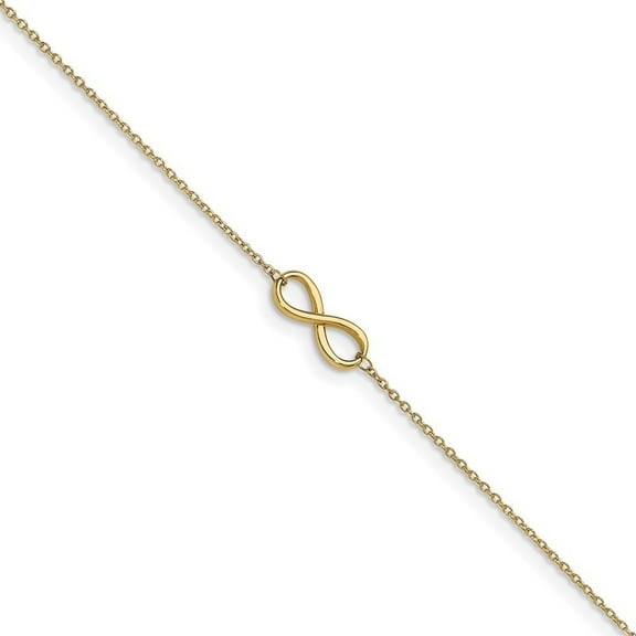 14k Yellow Gold Polished Infinity With 1inch Ext. Anklet - 9 Inch - Measures 1mm Wide